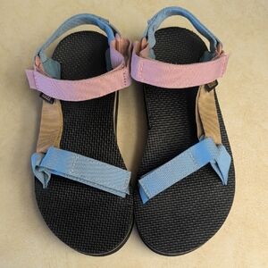 Teva Women's Sandals with Pink, Blue, and Tan Straps